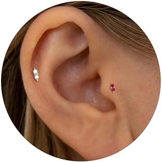 NONTAI 2mm Tiny CZ Stud Earrings,16G/18G/20G Birthstone Flat Back Earrings for Women Girls Conch Cartilage Helix Tragus Stud