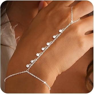 MIDEEO 14K Gold Plated Hand Chain Bracelet for Women-Hypoallergenic Waterproof Hand Chain Ring Bracelet Body Jewelry Gift