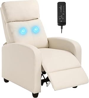 FDW Recliner Chair Massage Chair Reading Chair Reclining Sofa Home Theater Seating with Lumbar Support Massage and Padded Backrest for Living Room and Bedroom (Leather, Beige)