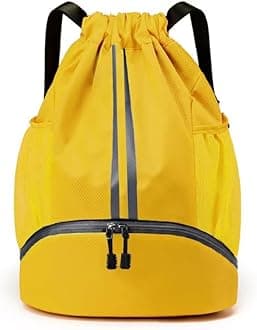 Drawstring Gym Bag for Men, Waterproof Drawstring Backpack for Women, Swim Bag with Shoes Compartment. (Yellow)