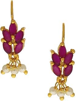 Anuradha Art Golden Finish Studded Ruby Stone Trendy Maharashtrin Bugadi Clip On Earrings For Women/Girls