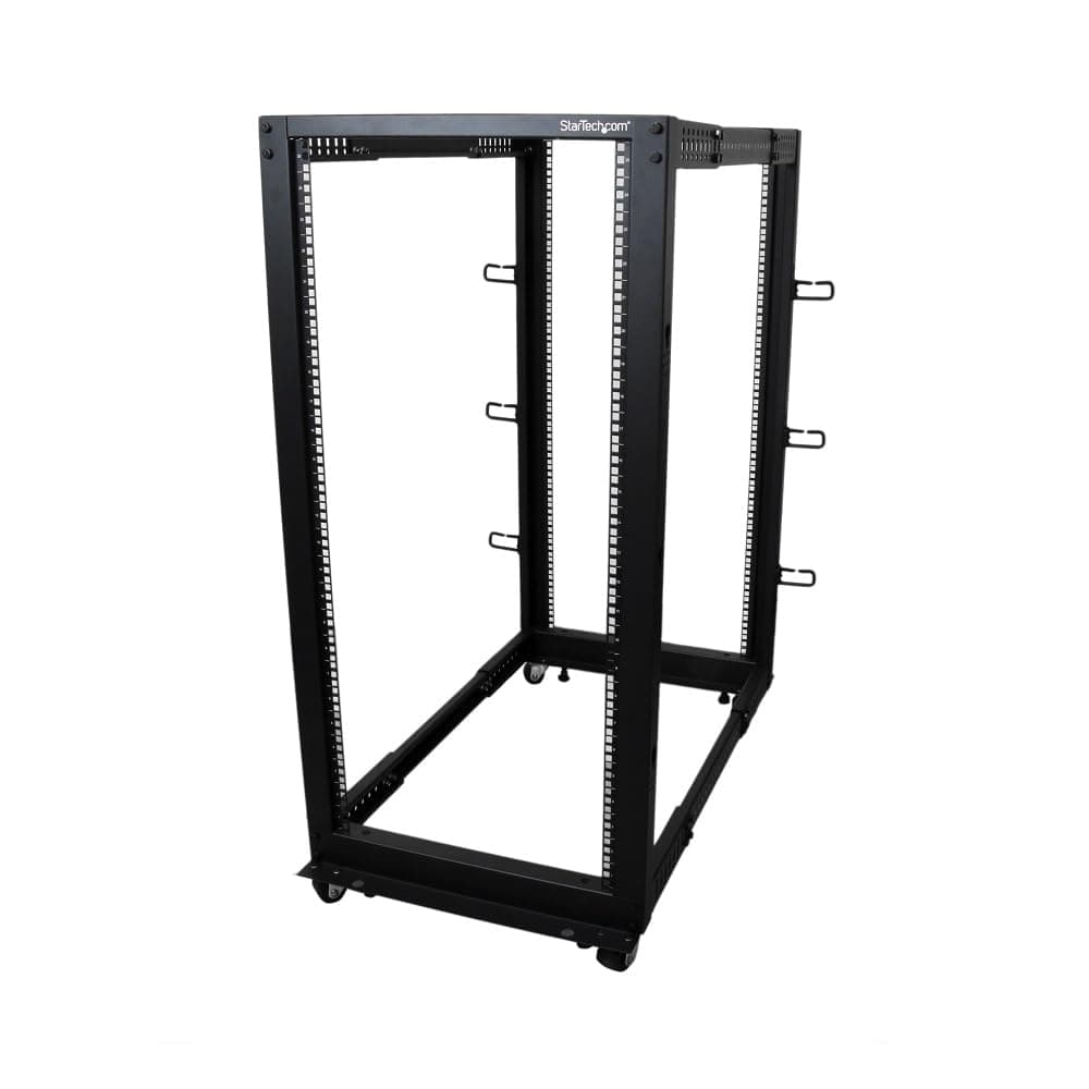 StarTech 25U 4-Post Server Rack, 19in Open Frame Rack with 40in (101cm) Mounting Depth and 1200lb (544kg) Weight Capacity, Mobile or Floor Mount IT Rack