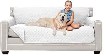 Sofa Shield Couch Slip Cover with Patented Strap, Cushion Protector, US Designed Reversible Stain and Dog Tear Resistant Slipcover, 70 inch Seat, Washable Covers for Dogs Pets Kids, White