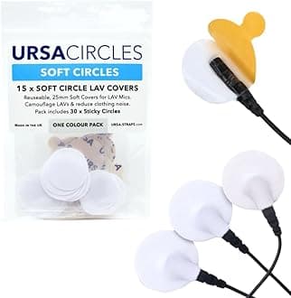 URSA Soft Circles Mic Tape: Reusable Lav Mic Tape Soft Covers | Wind Shield and Camouflage for Lavalier Mics | 15x Soft Lavalier Tape Circles + 30x Stickies | Microphone Tape White