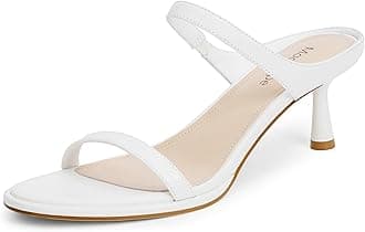 Modatope Two Strap Heeled Sandals for Women Kitten Heel Rounded Toe Heels Women Slip on Open Toe Sandals
