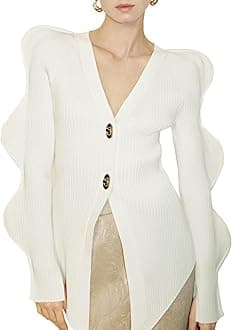 URBAN REVIVO Women Knitted Cardigans Long Sleeve V-Neck Lightweight Sweater One Leaf Button Down Outwear