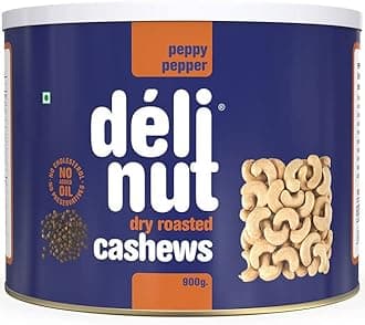 Delinut Peppy Pepper Dry Roasted Cashews/Kaju 900g | Bold & Crunchy WW240 Whole Cashew Nuts | Black Pepper Flavour | FOST Flavour Lock Technology | Nitrogen Flushed | No Added Oil, Colors or Preservatives