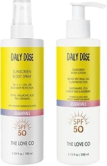 THE LOVE CO Sunscreen Body Lotion For All Skin Type with SPF 50 PA++++ - Broad Spectrum UVA & UVB Protection, No White Cast, Enriched with Carrot Seed & Raspberry - Body Sunscreen Lotion (Sunscreen Lotion + Spray)