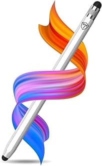 Tukzer 2in1 Tablet Stylus Pen with Soft Rubber Tip,Magnetic Aluminum Body,High Sensitivity & Precision Universal Capacitive Touchscreen Pen for iOS, Android,Smartphone,iPad,Pro,Air,iPhone-Pearl White