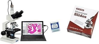 OMAX 40X-2500X Digital Lab Trinocular Compound LED Microscope (M83EZ-C02) & OPTO-EDU E35.3501 Blank Microscope Slides & 100-Pieces Square Cover Glass, Glass