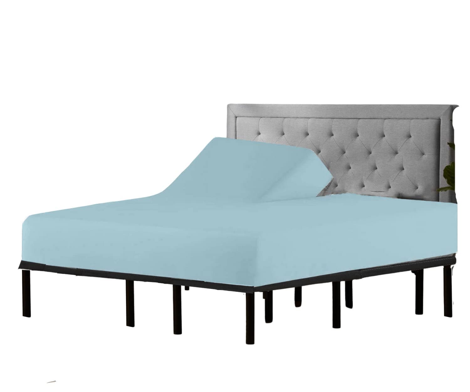 Split Top King Fitted Sheet Only for Sleep Number Adjustable Beds,100% Giza Cotton,Split Top King Fitted Sheet for Adjustable Bed,Adjustable Bed Fitted Sheet 34" Flex Head King Size,1 Pc (Light Blue)