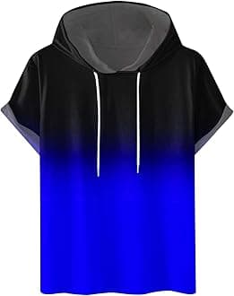 Muscularfit Mens Workout Shirts Loose Fit Short Sleeve Hoodies Casual Stylish Drawstring Gradient Color Loose Pullover Shirts
