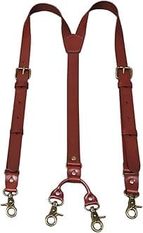 MUNION Leather Mens Suspenders Heavy Duty Y Back Adjustable with 4 Snap Hooks Vintage Mens Suspenders Brace Big and Tall