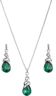Teardrop Crystal Jewelry Set, Birthstone Pendant Necklace Drop Dangle Earrings for Women