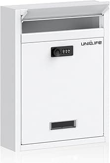 Uniclife Wall Mount Mailbox for Outside, Large Locking Mailbox with Combination Lock, Security Mail Box for House, Safe Key Drop Box, Post Box, Steel Cash Drop Box for Home Office School, White