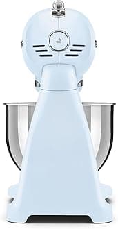 Smeg SMF03PBUK, 50’S Retro Style Stand Mixer With 10 Variable Speeds, 4.8 L Stainless Steel Bowl, Safety Lock When Mixing, Includes Wire Whisk, Flat Beater, Dough Hook, Pastel Blue, 1 Year Warranty