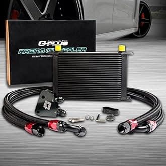 G-PLUS Engine Transmission Oil Cooler Kit + Oil Cooler Sandwich Plate Kit AN10-10AN 25 Row GM Aluminum Fit GM LS1 LS2 LS3 Black