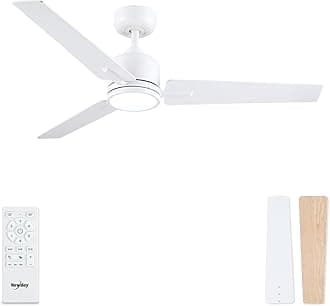 Newday 48 inch White Ceiling Fan with Lights and Remote Control, Quiet Ceiling Fan with Stepless Dimmable LED, Reversible DC Motor, 6 Speeds, 3 Timer, Memory Function for Bedroom Living Room Terrace