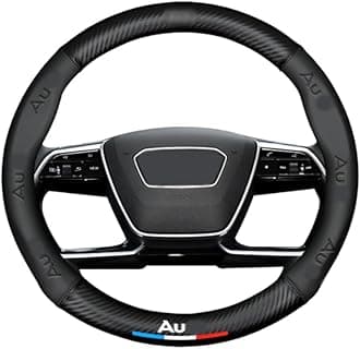 Custom-Fit Car Steering Wheel Cover Compatible with Audi, Premium Stylish NAPA Leather Carbon Fiber Texture Protector, Non-Slip, Audi Compatible Accessories (Black) 37cm to 38cm