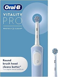 Vitality Pro Electric Toothbrushes Adults, Oral B Electric Toothbrush, 1 Handle, 2 Toothbrush Heads, 3 Brushing Modes Including Sensitive Plus, Rechargeable Toothbrush, 2 Pin UK Plug, Blue
