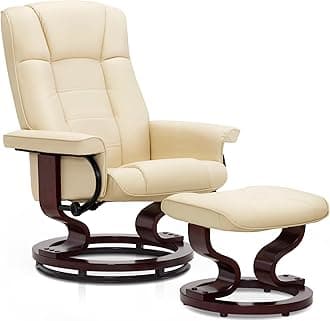 MCombo Swivel Recliner with Ottoman, Multi-Position Leisure Office Chair with Adjustable Back, Faux Leather Ergonomic Lounge Chairs w/Footrest for Bedroom Living Room 9019 (Cream White)