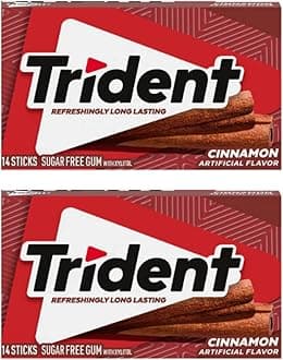 Trident Sugar Free Chewing Gum 2 Pieces Cinnamon Flavor 14 Sticks, 26 G