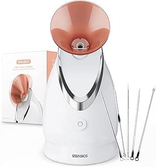 EZBASICS Facial Steamer Ionic Face Steamer for Home Facial, Warm Mist Humidifier Atomizer for Face Sauna Spa Sinuses Moisturizing, Unclogs Pores, Bonus Stainless Steel Skin Kit(Warm Pink)