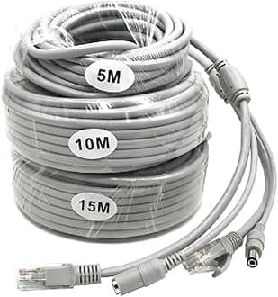 10M/33FT Ethernet CCTV Cable, Cat 5 RJ45 + 2.1x5.5mm DC Power Cord, for CCTV Security Camera Surveillance System IP Camera NVR System Grey - (1Pcs)