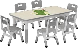 - GAOMON Kids Table and 6 Chairs Set, Height Adjustable Toddler Table and Chair Set for Ages 2-10, Graffiti Desktop, Non-Slip Legs, Children Activity Table for Daycare Classroom Home