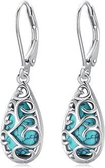 Genuine Turquoise Jewelry for Women, Sterling Silver Earrings and Necklaces for Women, Leverback Dangle Drop Earrings Jewelry