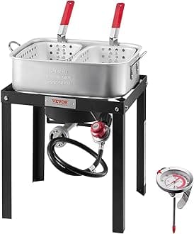 VEVOR 18 Qt Fish and Wing Fryer with Double Basket, Aluminum Propane Fish Fryer Kit, Outdoor Deep Fryer Seafood Pot with Thermometer and 58,000 BTUs Propane Burners, for Outdoor and Backyard Cooking