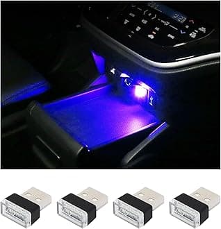 Augeny Pack of 4 USB LED Lamp Car Interior, USB Decorative Night Light, Portable Ambient Lighting Set, Universal Car Interior Accessories for Most