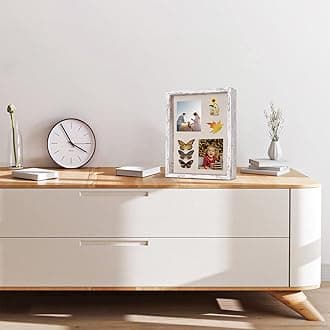 Califortree 11x14 Shadow Box Frame with Linen Back - Sturdy Rustic Memory Display Case of Flower, Pictures, Medals and More, Distressed White