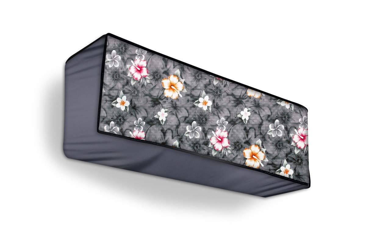 Split Ac Cover Indoor Unit For 2 Ton Capacity Ac, All Weather Polyester Cover / Attractive Digital Prints / Dustproof / Water Resistant Ac Cover (Grey Flower)