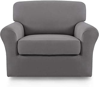 Easy-Going 2 Pieces Fleece Stretch Chair Sofa Slipcover Washable Sofa Couch Cover, Spandex Soft Fitted Furniture Protector, Kids, Pet, Dog (Chair, Light Gray)