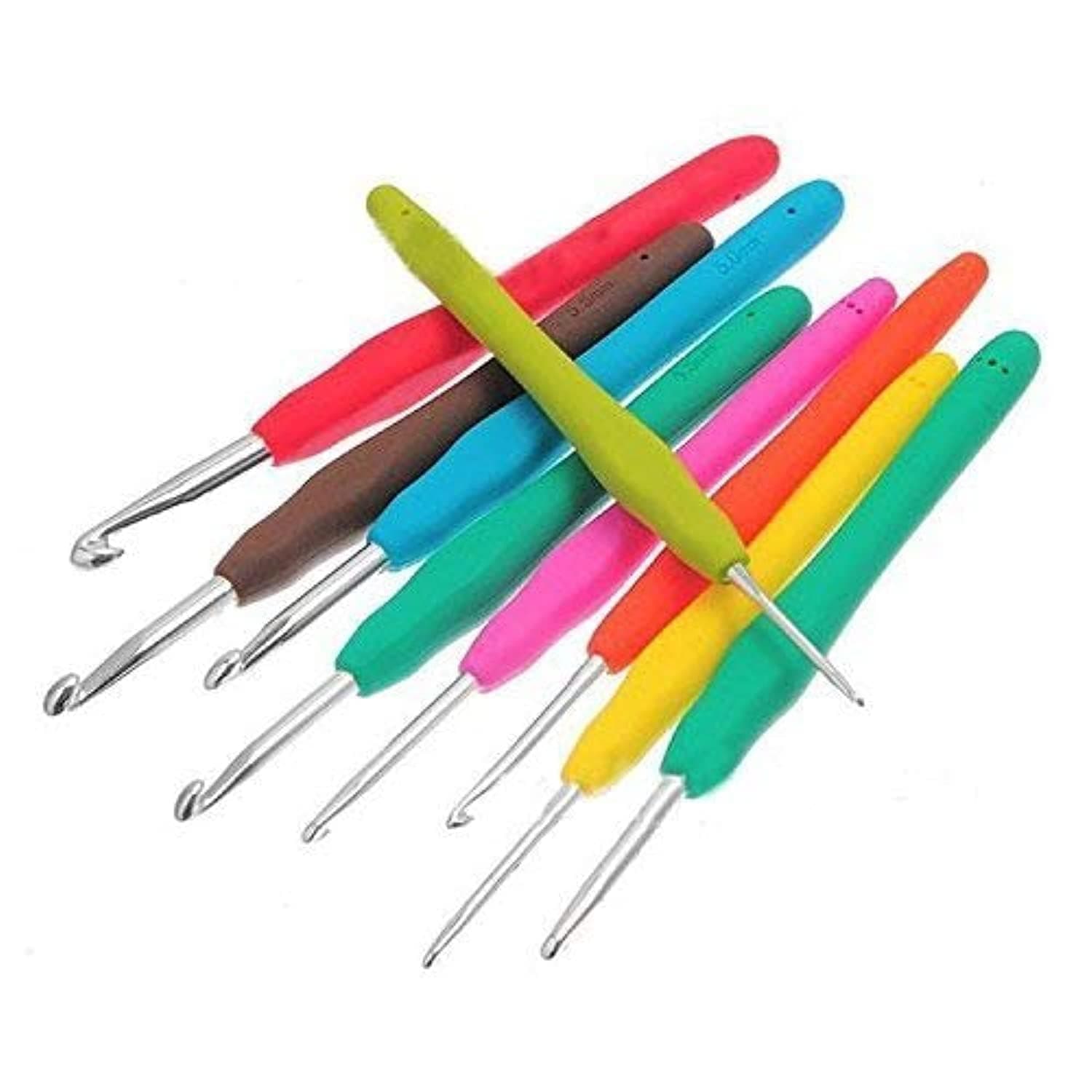 9PCs Soft Rubber Handle Aluminum Hook Crochet Hooks Template Kit TPR Knitting Needles for Loom Tool Band DIY Crafts FBA