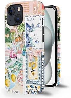 Case for iPhone 15,Frosted Case for Women Girls,Drop Scratch Protective Cover-Italian Summer Collage Coastal