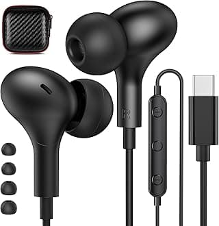 USB C Headphones for Samsung S24 Ultra/S23 FE/S22/S21 Wired Earbuds with Mic Volume Control, Noise Isolation Magnetic in-Ear Type C Earphones for Galaxy Note20/10+ A55/A54, iPhone 16e/15 Plus/Pixel
