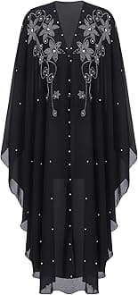 IBTOM CASTLE Women’s Muslim Abaya Dress Batwing Sleeved Beaded Embroidered Maxi Kaftan Dress with Hooded Elegant Islamic Middle East Dubai Arabic Ramadan Kimono Robe Summer Dresses