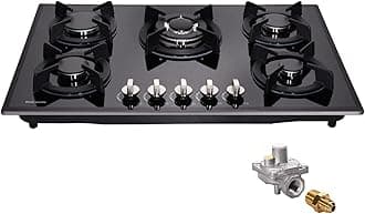 30 Inch Gas Cooktop, Built-in Tempered Glass 5 Burners Gas Stovetop LPG/NG Convertible Gas Stove Top Dual Fuel Gas Hob DM517-01