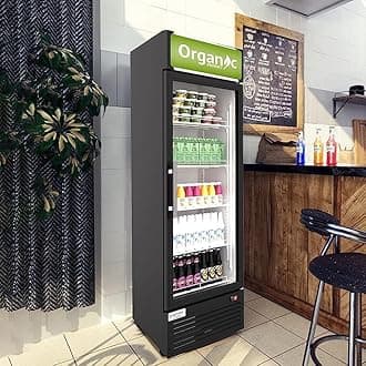 Commercial Beverage Refrigerator Display Fridge,Tall Slim Single DoorMerchandiser Drink Cooler with LED Light Adjustable Shelves,ETL and NSF Approval,14 Cu Ft,25" Wide