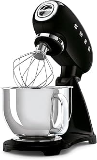 SMF03BLUK, 50’S Retro Style Stand Mixer With 10 Variable Speeds, 4.8 L Stainless Steel Bowl, Safety Lock When Mixing, Includes Wire Whisk, Flat Beater, Dough Hook, Black, 1 Year Warranty