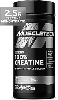 Muscletech Platinum Creatine Monohydrate Capsules - Creapure Creatine Pre & Post Workout Muscle Builder, Muscle Recovery & Energy Boosting Supplement for Men & Women - 100 Veggie Pills