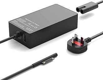 65W Surface Pro Charger Compatible with Microsoft Surface Charger UK, Surface Pro 8/X/7/6/5/4/3, Surface Laptop Go 1/2/3/4, Surface Book, Windows Surface Charger, 15V 4A 65W Surface Book Charger 1/2