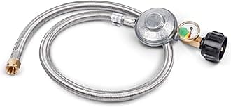 GASSAF 3FT Propane Regulator with Hose,Stainless Steel Braided Propane Gas Regulators and Gauges Suitable for Most LP Gas Grill, Heater and Fire Pit Table