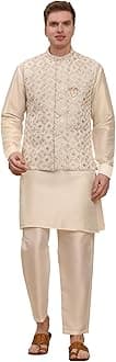Pro-Ethic Style DeveloperMens Indian Traditional Silk Kurta Set With Jacket For Men Floral Design (C-112)