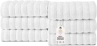 Classic Turkish Towels - Luxury Ribbed Hand Towels, 100% Turkish Cotton, Quick Dry, Soft and Absorbent Bathroom Towels, Brampton Collection, 6-Pack - 20 x 32 Inches (White)