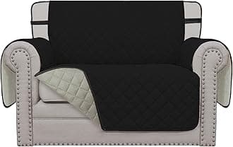 Easy-Going Reversible Chair Cover Washable Sofa Cover for Dogs Water Resistant Couch Slipcover Furniture Protector Cover with Adjustable Straps for Pets (Chair 30 in, Black/Beige)