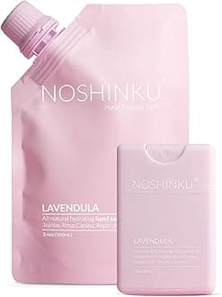 Noshinku Lavender Pocket Hand Sanitizer Refill Kit: Refill Pouch + Sprayer Bundle | Organic Antibacterial Sanitizing Mist with Moisturizing Oils | FDA Registered | 70% Sugarcane Derived Alcohol