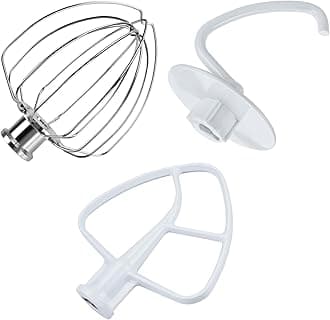 Mixer Attachments for KitchenAid 4.5–5 Quart Tilt-Head Stand Mixers – Compatible with Artisan & Classic – Beaters, Whisks, Dough Hooks & Attachment Sets by MMOBIEL (3-in-1, Aluminum)